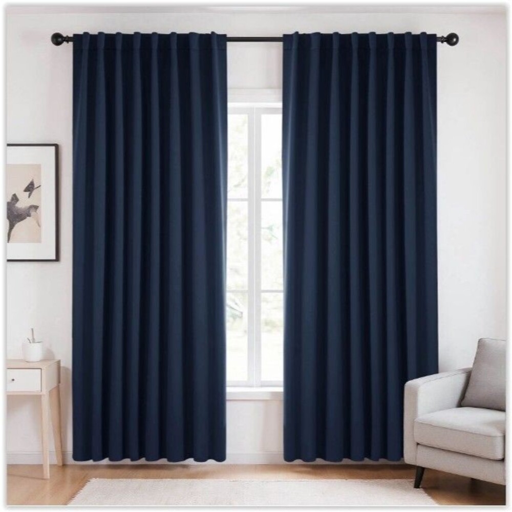 Deconovo 100% Blackout Curtains for Bedroom,Thermal Insulated Curtain, Navy Blue